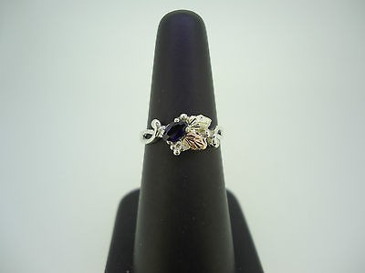 Dk Blue Stone Black Hills Gold & Silver Ring, 1.4 Gr, Size 5, BIN $35 