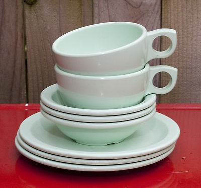   GREEN Texas Ware Saucers & Plates Prolon Cups Lot of Melmac Melamine