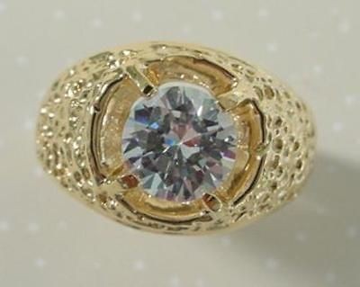 24KTgb Gold Mens Solitaire CZ Nugget Ring   Sizes 9 14 Lifetime 