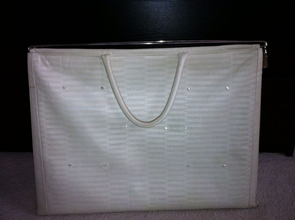 renato angi over sized travel bag in white leather