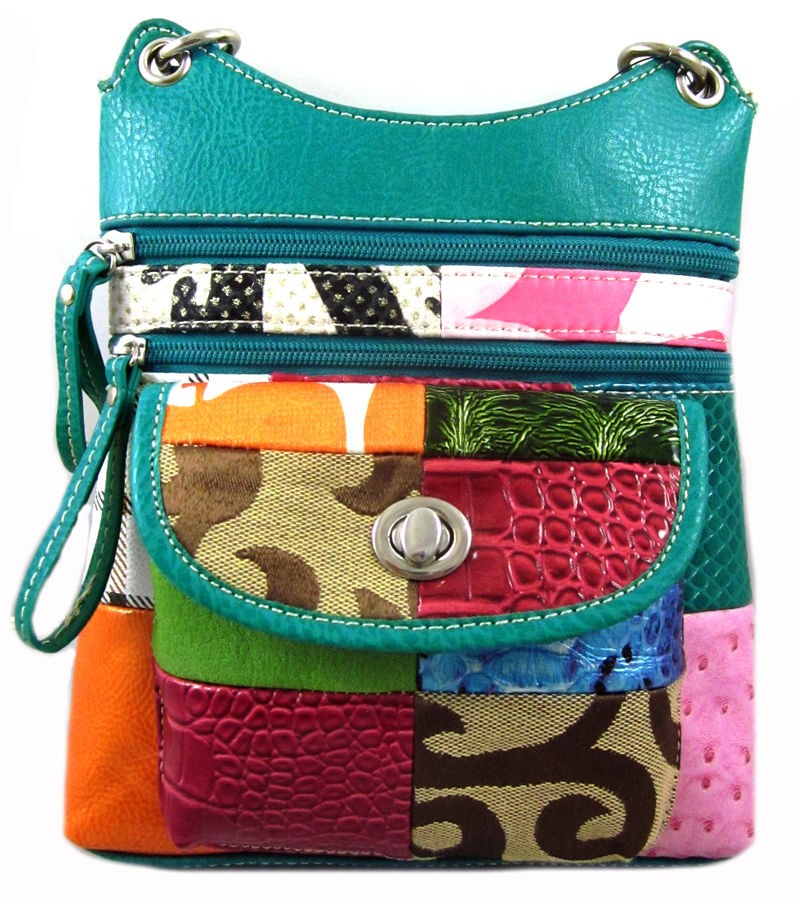 Patchwork Crossbody Messenger Bag Purse Black Pink White Lime Orange