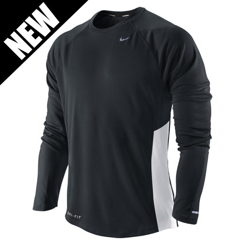 NIKE Miler Long Sleeve UV DRI FIT Running T Shirt Tee   Black / White