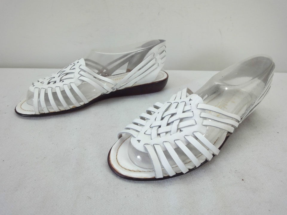 Vintage 7.5 wide SPICE ISLAND white woven leather Huarache Loafer 