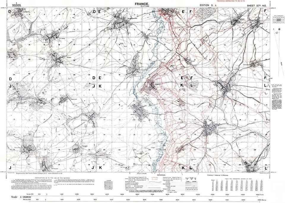 Trench Map WW1, Somme area, October 1916, 120,000 scale Ordnance 