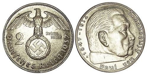 germany 2 mark 1937 silver coin deutsches reich ef from