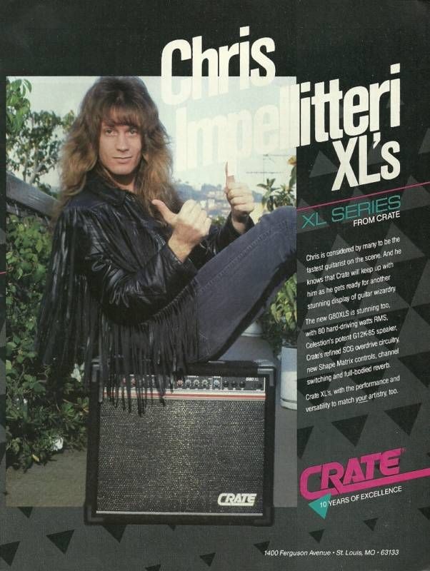 CHRIS IMPELLITTERI 1989 CRATE XL SERIES GUITAR AMPS AD 8X11 