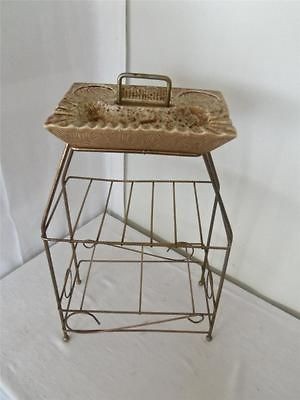Vintage Pottery Smoking Stand Ashtray Wire Magazine Side Table Mid 