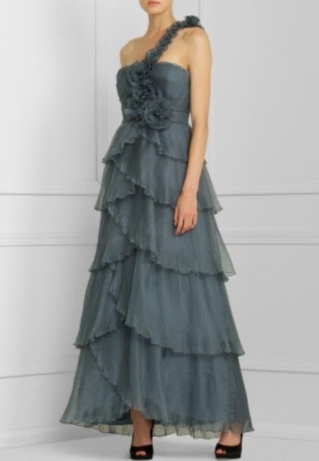 bcbg floral applique tiered silk organza gown size 4 6