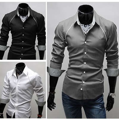 US CT86 New Mens Luxury Casual Slim Fit Stylish Dress Shirts 3 Colors 