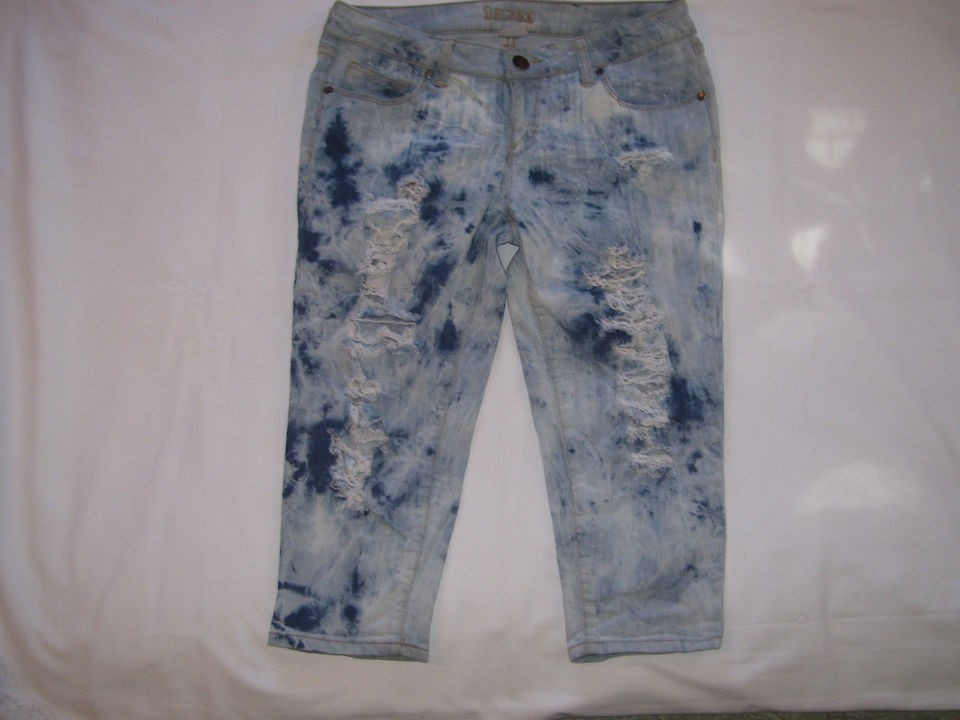 Decree womens jrs 9 30 denim jean capris cropped bleached ripped torn 