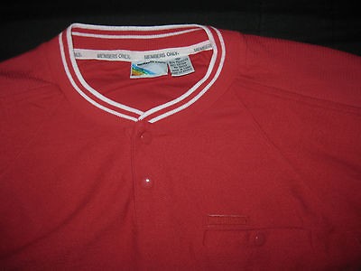 Vintage 80s Mens Members Only Red Short Sleeve 2 Snap Crew Neck Collar 