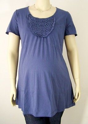   Size Denim Blue Flutter Slv Smock Bib Trapeze Maternity Top 2X 26 28W