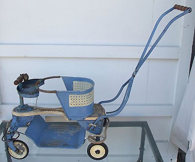 VINTAGE TAYLOR TOT METAL WOOD BABY STROLLER WALKER W/BELL NO RES FREE 