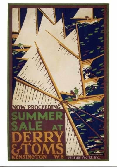 mcknight kauffer art summer sale sail boat postcard time