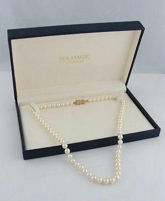 14K GOLD MIKIMOTO SEA MAGIC 66 ROUND 5 6.60mm WHITE PEARL NECKLACE 