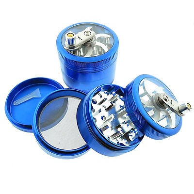 New 4 Piece Blue 2.5 Tobacco Herb Grinder with Pollen Scraper & Mill 