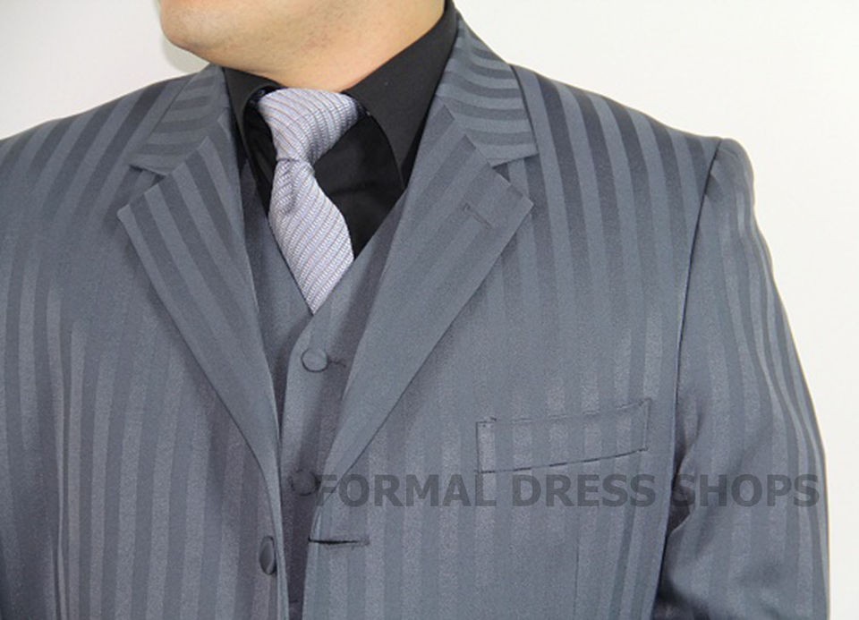 MENS GRAY TONAL STRIPE 3 PIECE ZOOT SUIT COSTUME PARTY MAFIA MOB 1920 