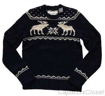   & Fitch Mens Sweater GOTHICS MOUNTAIN Wool Moose Navy Sz L NWT