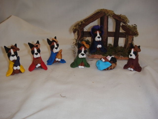 handmade clay boxer dog nativity set by sandra time left