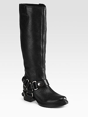 MIU MIU PRADA HARNESS BLACK BROWN TALL MOTORCYCLE BIKER BOOTS EU 39 40 