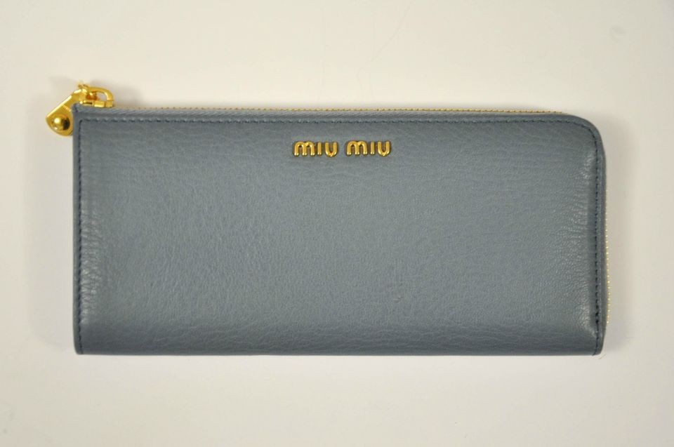 MIU MIU/Prada Light Blue Periwinkle Madras Goatskin Leather Wallet NWT 