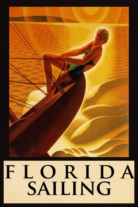 GIRL SAILBOAT SAILING FLORIDA VACATION TRIP TRAVEL TOURISM VINTAGE 