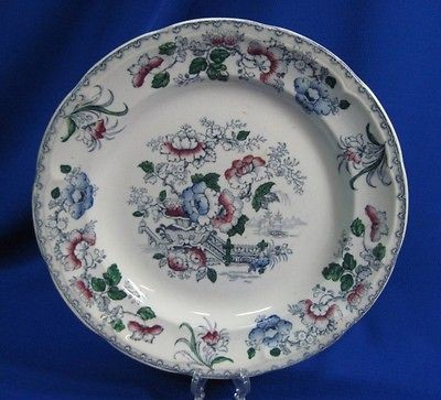   TRANSFERWARE POLYCHROME MULBERRY AVA PAT CHINOISERIE PLATE