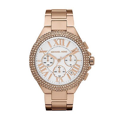 New Michael Kors MK5636 Camille Rose Gold Tone Chrystal Bezel Ladies 