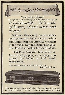 Vintage SPRINGFIELD Antique CASKET Funeral Coffin REPRINT AD