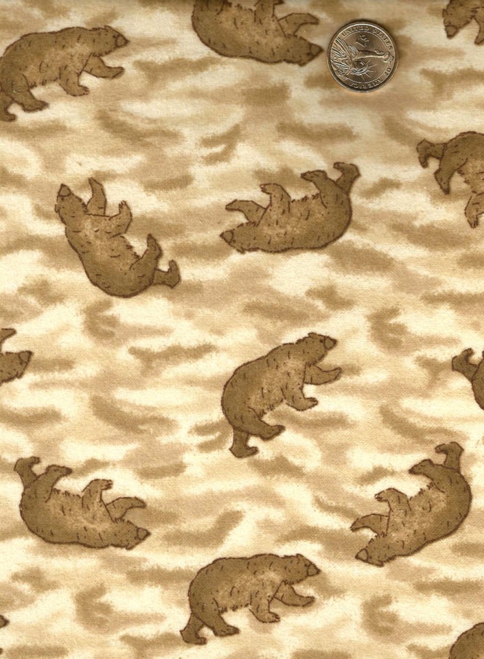 brown bears on tan white camouflaged flannel 