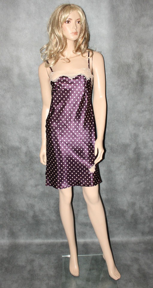 NEW Purple Spot Satin Lace Chemise Nighty Negligee Size 8 10 12 14 16 