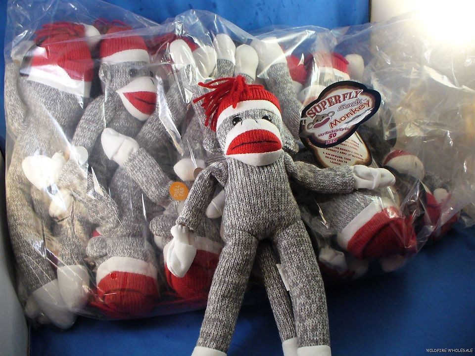   LOT OF 12 SUPERFLY SOCK MONKEY FLYING DOLLS screaming sound plush grey