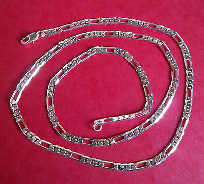   Womens 24 . 925 Sterling Silver Figaro Link Necklace 4mm 9.8 Grams