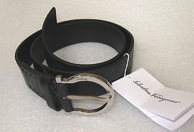 New Salvatore Ferragamo Pebble Calf Nero Belt Size 36 U 1023000