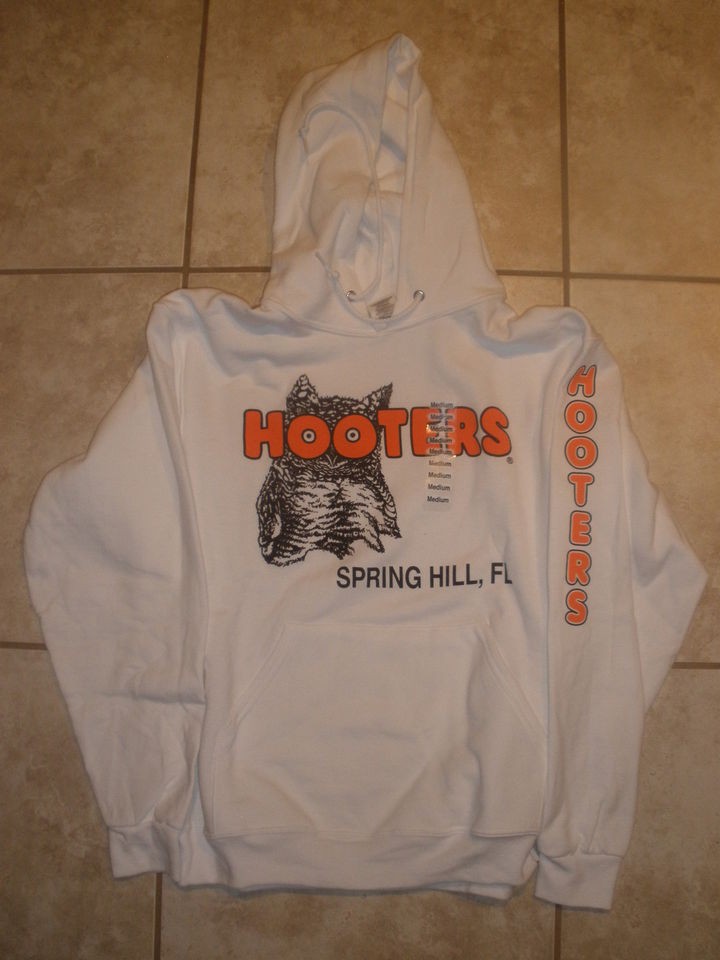 NEW UNISEX WHITE HOOTERS SWEATSHIRT HOODIE SPRING HILL, FLORIDA SIZES 