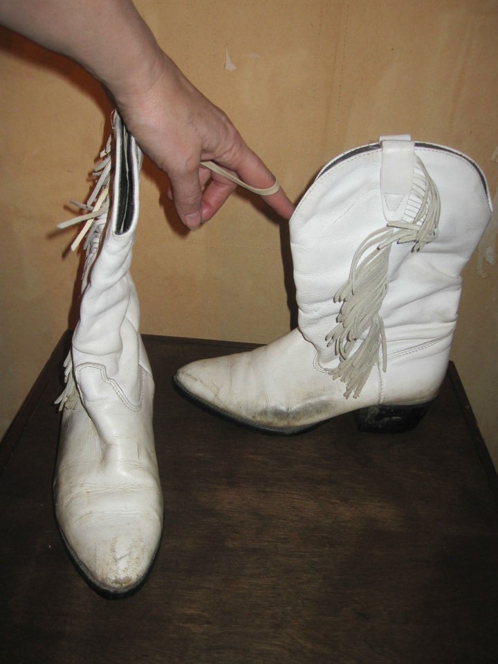 vintage white short fringe cowboy boots