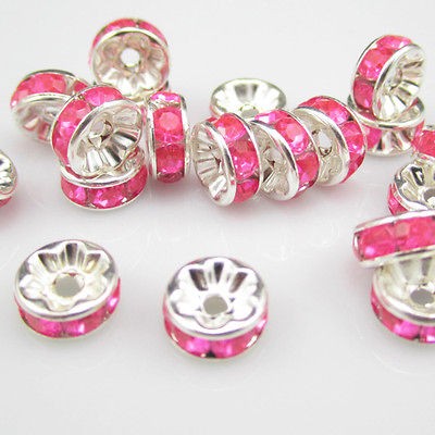 NEW for Jewelry 100pcs 8MM Plated silver crystal spacer beads Rose