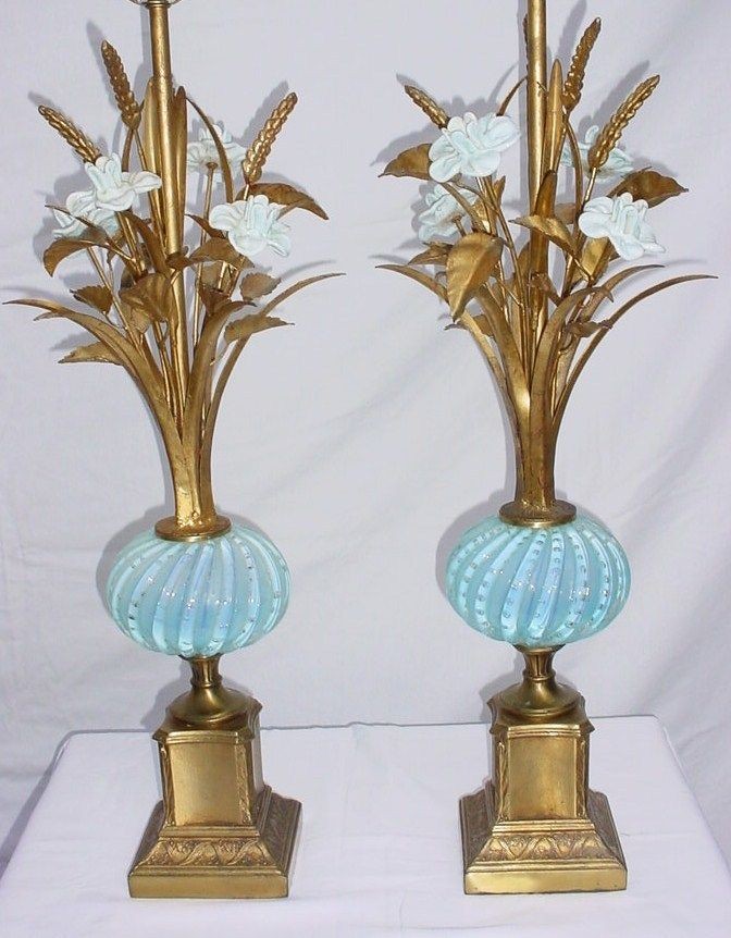 Large Murano Barovier and Toso Lamps Murano Fabulous Gilt Metal, Glass 