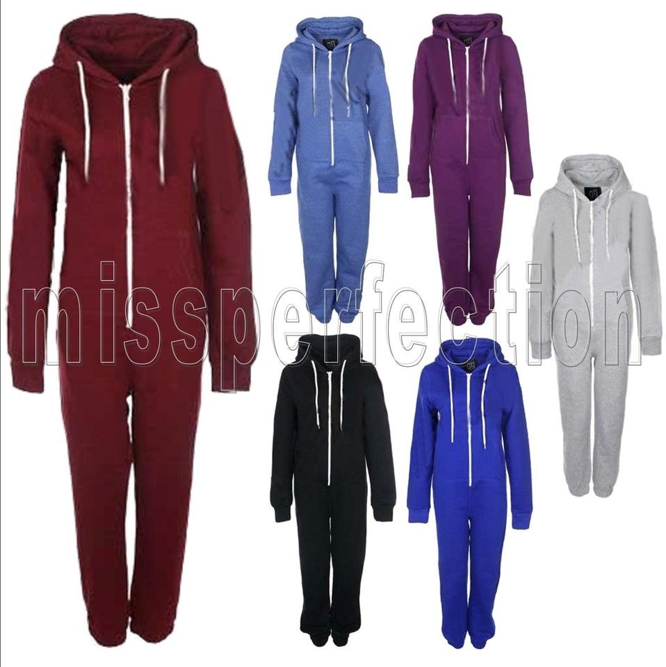 MENS WOMENS HOODED ALL IN ONE PIECE ONESIE HOODIE SUIT JUMPSUIT 