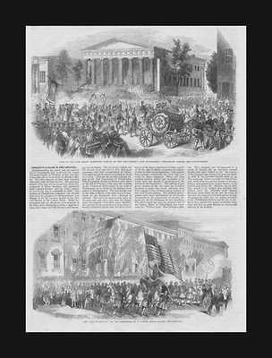 Firemen Parade in Philadelphia, antique engravings, original 1852