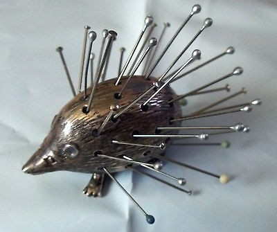 ANTIQUE~~c1905 PORCUPINE or HEDGEHOG PIN CUSHION~~STERLING,BIRMINGHAM 