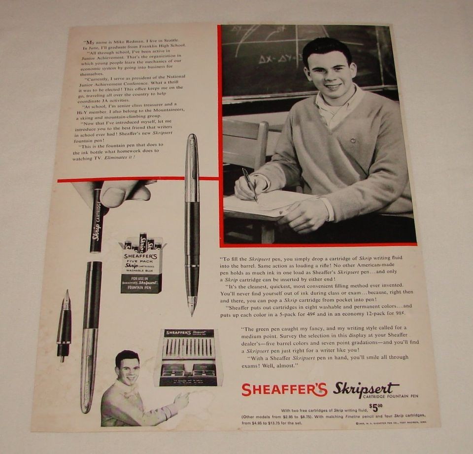 1959 sheaffer skripsert pen ad mike redman from seattle expedited