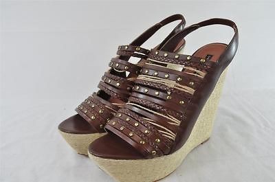 STEVE MADDEN BREANNA COGNAC LEATHER PLATFORM WEDGE SLINGBACK STUD 