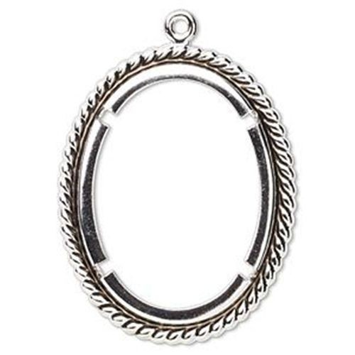 SP Ant Silver Roped Pendant Setting for 40x30mm Cameo or Cabochon