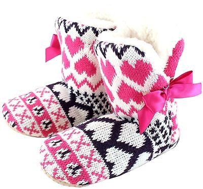 Tom Franks Girls White Pink Purple Knitted Fairisle Bootie Slippers 