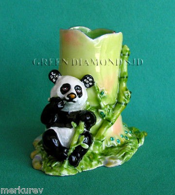 PANDA VASE & FIGURINE ENAMELED & DECORATED WITH SWAROVSKI CRYSTALS