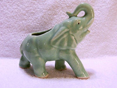 VTG Elephant Planter / Holder Blue Glaze Raised Trunk Excellent 