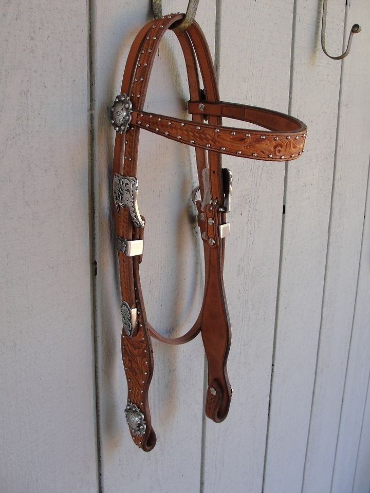 Browband Basket Floral tooled Medium Oil Headstall Reining Show