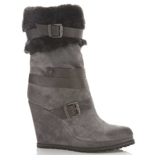 kate kuba jupiter grey fur trim wedge ankle boot more