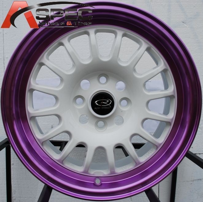 15X7 ROTA TRACK R2 4X100 +40 WHITE CANDY TONE PURPLE WHEEL FITS CIVIC 